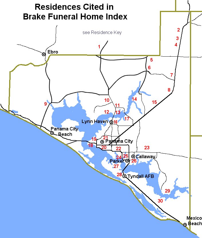 Brake funeral home location of residences